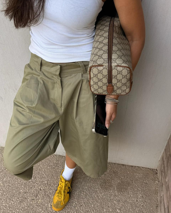 Pleat Street Jorts - Khaki