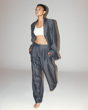 
                  
                    Load image into Gallery viewer, Pinstripe Oversized Blazer - Grey
                  
                