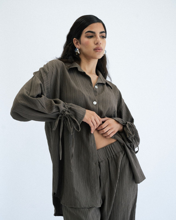 Crushed Oversized Shirt - Brown