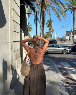 
                  
                    Load image into Gallery viewer, Lunar Maxi Backless Dress - Mocha
                  
                