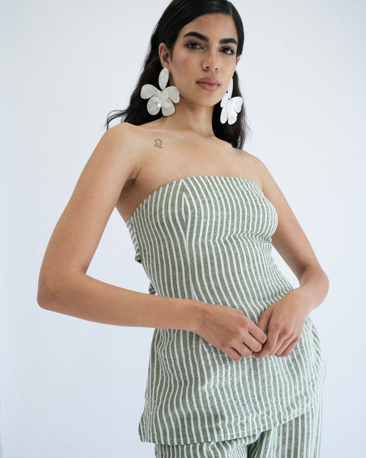 Seafoam Striped Tie Back Top