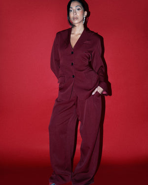 
                  
                    Load image into Gallery viewer, Burgundy Cinched Waist Blazer
                  
                