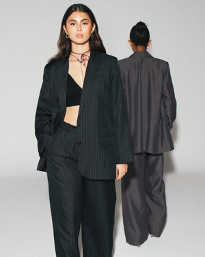 
                  
                    Load image into Gallery viewer, Pinstripe Oversized Blazer - Grey
                  
                
