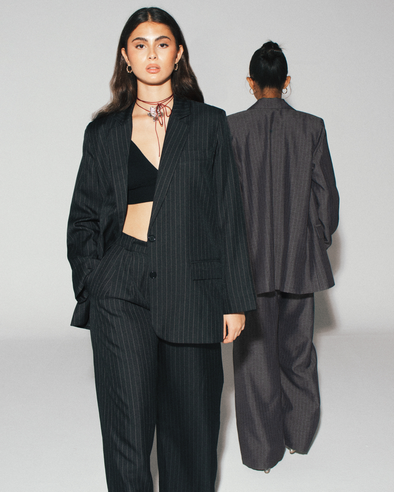 
                  
                    Load image into Gallery viewer, Pinstripe Suit Pants - Black
                  
                