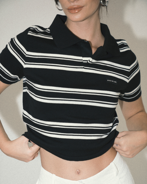 
                  
                    Load image into Gallery viewer, Retro Striped Polo - B&amp;amp;W
                  
                