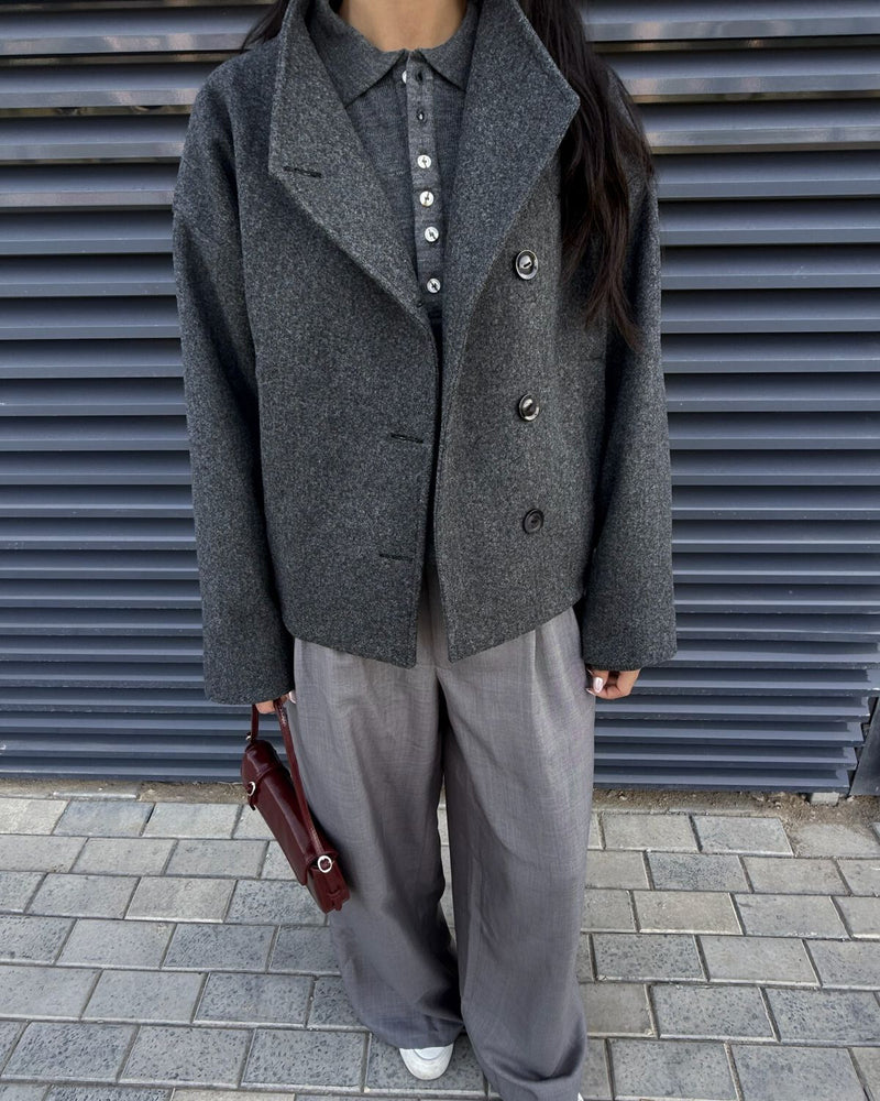 
                  
                    Load image into Gallery viewer, Grey Trench Wool Jacket
                  
                