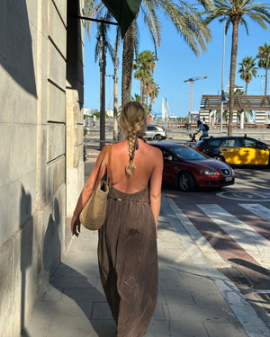 
                  
                    Load image into Gallery viewer, Lunar Maxi Backless Dress - Mocha
                  
                