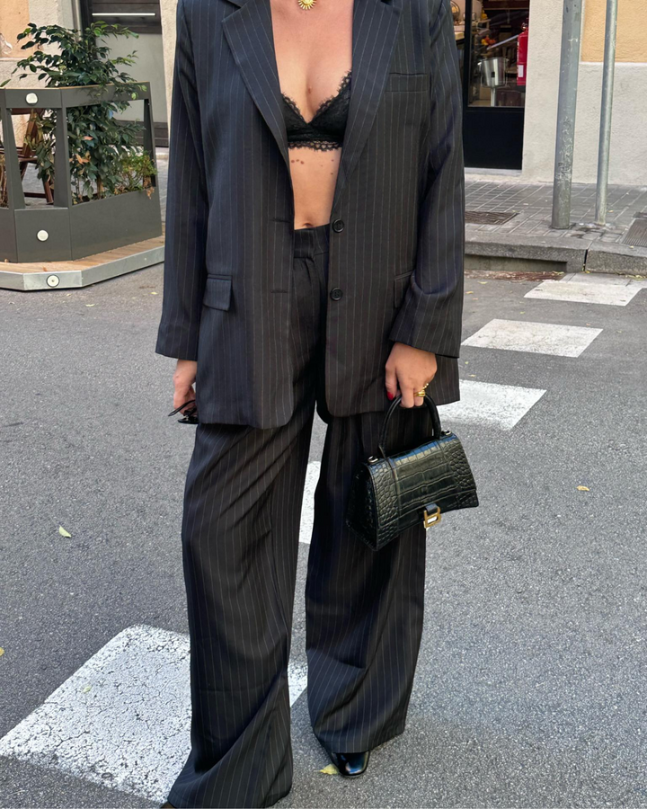 Pinstripe Oversized Blazer - Black
