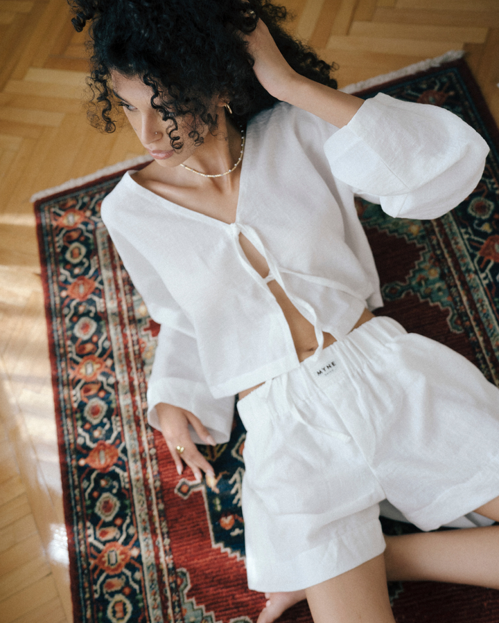 Linen Boxy Shorts - White