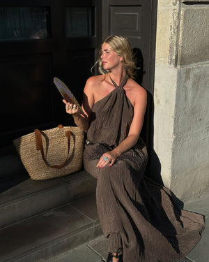 
                  
                    Load image into Gallery viewer, Lunar Maxi Backless Dress - Mocha
                  
                