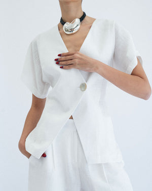 
                  
                    Load image into Gallery viewer, Asymmetrical Blazer - White
                  
                