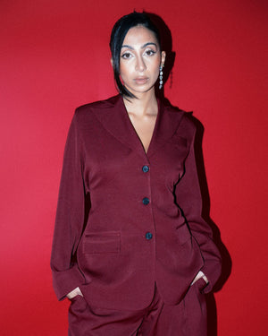 
                  
                    Load image into Gallery viewer, Burgundy Cinched Waist Blazer
                  
                