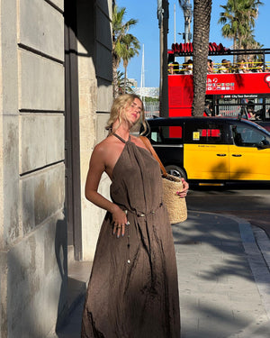 
                  
                    Load image into Gallery viewer, Lunar Maxi Backless Dress - Mocha
                  
                