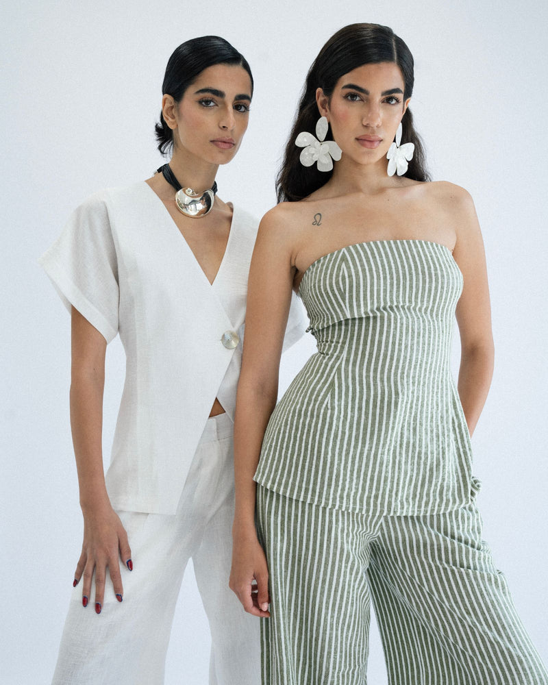 
                  
                    Load image into Gallery viewer, Seafoam Striped Tie Back Top
                  
                