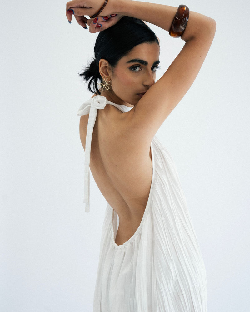 
                  
                    Load image into Gallery viewer, Lunar Maxi Backless Dress - White
                  
                