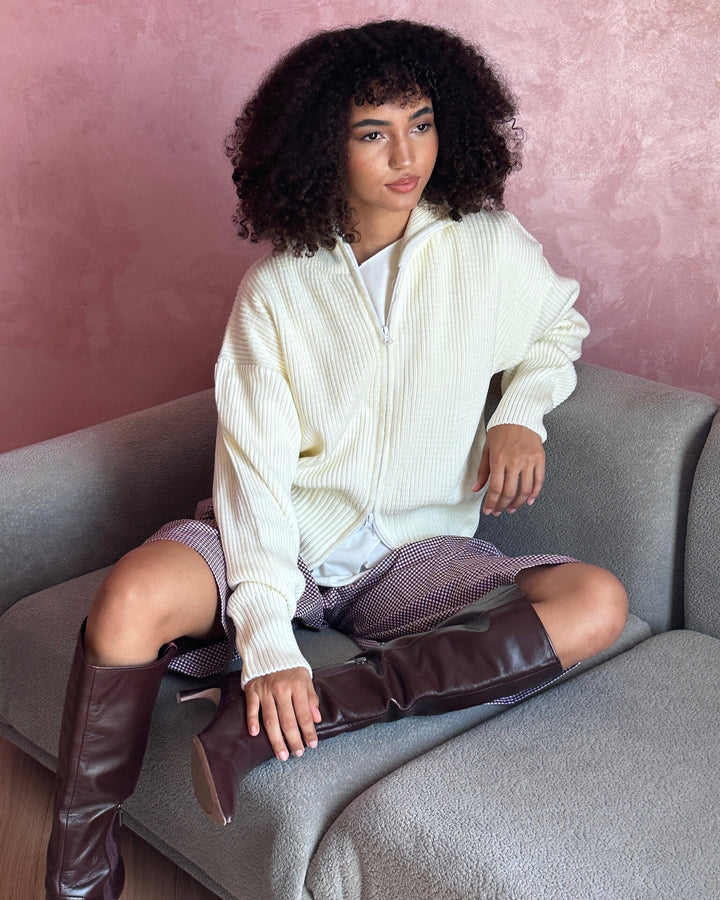 Double Zip Sweater - Creme