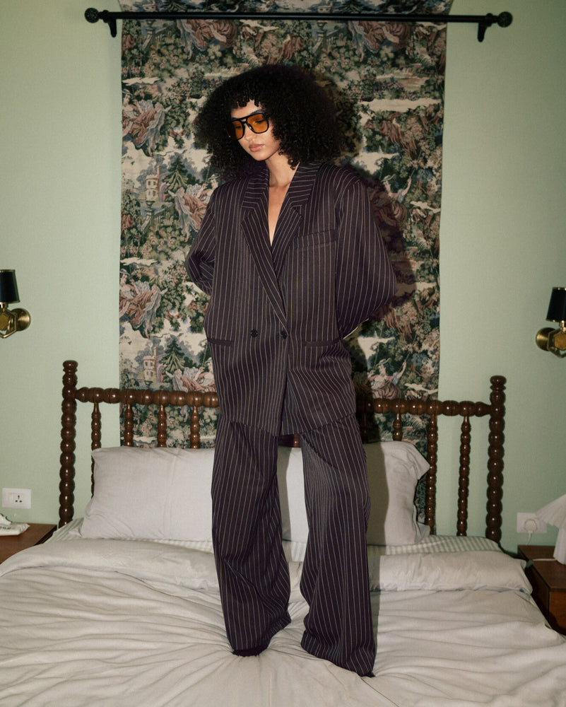 
                  
                    Load image into Gallery viewer, Pinstripe Pleated Pants - Brown
                  
                