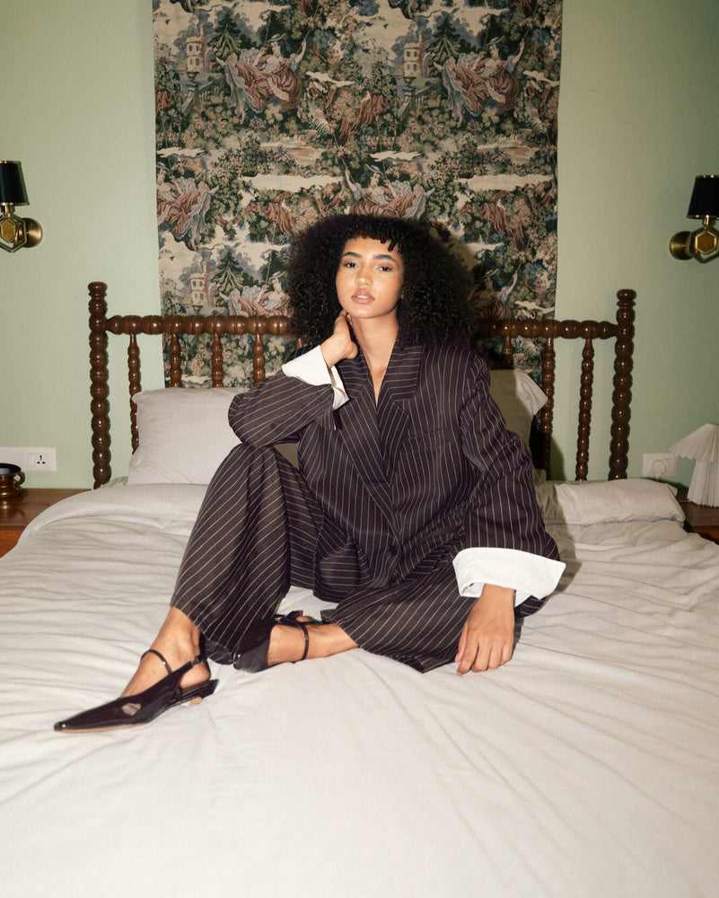 
                  
                    Load image into Gallery viewer, Pinstripe Oversized Blazer - Brown
                  
                