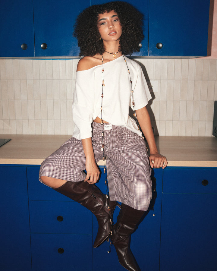 Brown Sugar Check Jorts