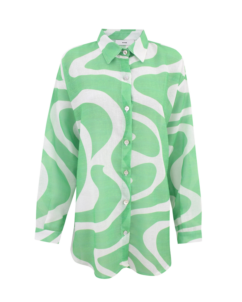 Wavy Swirl Beach Shirt - Green